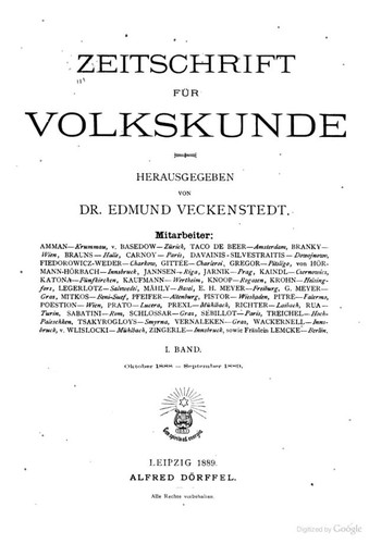 Edmund Veckenstedt: Zeitschrift für Volkskunde. I. Band (1888, Alfred Dörffel)