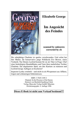 Elizabeth George: Im Angesicht des Feindes (German language, 1996, Blanvalet)