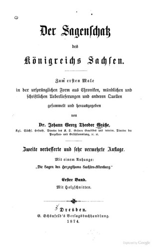 Johann Georg Theodor Grässe: Der Sagenschatz des Königreichs Sachsen (German language, 1978, Zentralantiquariat der Deutschen Demokratischen Republik)