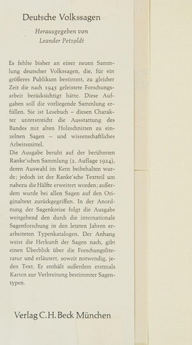 Leander Petzoldt: Deutsche Volkssagen. (German language, 1970, Beck)