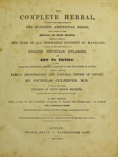 Nicholas Culpeper: The complete herbal ... (1846, T. Kelly)