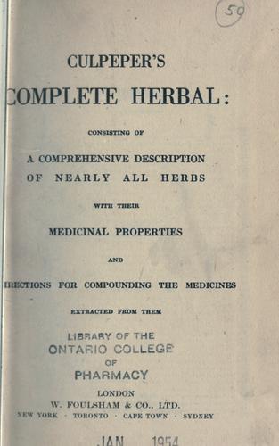 Nicholas Culpeper: Culpeper's complete herbal (1880, Foulsham)