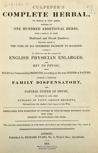 Nicholas Culpeper: Culpeper's complete herbal (1950, R. Evans)