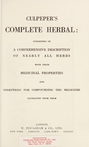 Nicholas Culpeper: Culpeper's Complete herbal (1950, W. Foulsham)