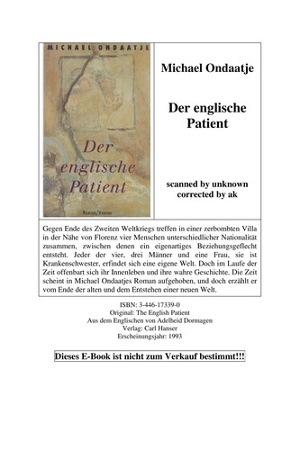 Michael Ondaatje: Der englische Patient (German language, 1993, Carl Hanser)